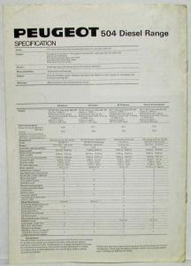 1978-1983 Peugeot 504 Diesel Range Sales Brochure - UK Market