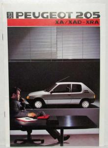 1986 Peugeot 205 XA/XAD XRA Sales Brochure - French Text