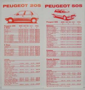 1988 Peugeot Talbot 205 305 309 405 505 Car Price List - UK Market