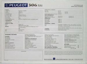 1996 Peugeot 306 Spec Sheets - Set of 4 - Australian Market