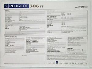 1996 Peugeot 306 Spec Sheets - Set of 4 - Australian Market