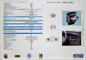 1997 Peugeot 405 GLi Spec Sheet - Spanish Text - Argentine Market
