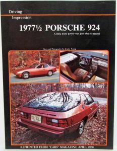 1977-1978 Porsche 924 Cars Magazine Article Reprint - April