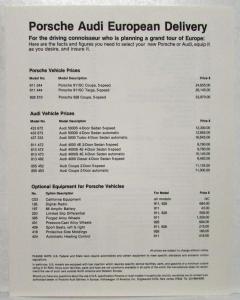 1982 Porsche and Audi European Delivery Program Brochure and Price Sheet