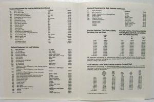 1982 Porsche and Audi European Delivery Program Brochure and Price Sheet