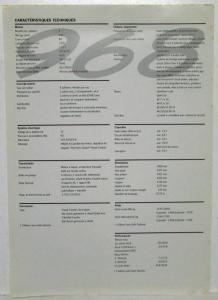 1992-1995 Porsche 968 Sales Brochure and Spec Sheet - French Text