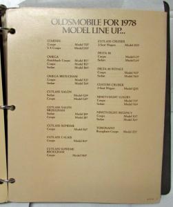 1978 Oldsmobile Dealer Sales Handbook Starfire Omega Cutlass Delta 88 Toronado