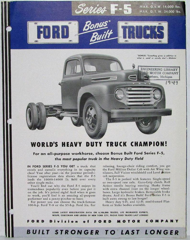 1949 Ford F5 Heavy Duty Truck Eng 239 V8 & 226 Six Sales Folder REVISED 2-50