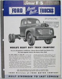 1949 Ford F5 Heavy Duty Truck Eng 239 V8 & 226 Six Sales Folder REVISED 2-50