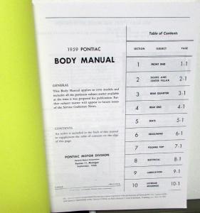 1959 Pontiac Dealer Body Service Shop Manual Catalina Star Chief Bonneville New