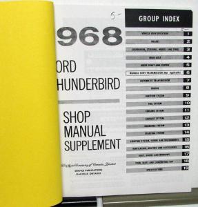1968 Ford Thunderbird Dealer Service Shop Manual Supplement Repair T-Bird Repro