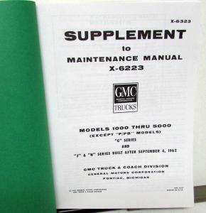 1963 GMC Truck Dealer Service Shop Manual Supplement X-6323 Models 1000-5000