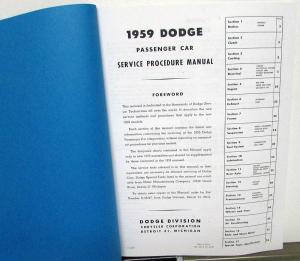 1959 Dodge Dealer Passenger Car Service Shop Manual Supplement Repair Repro