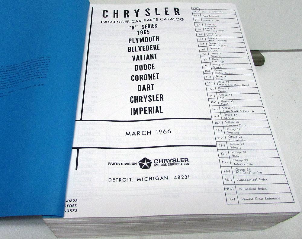 1965 Chrysler Plymouth Dodge Dealer Parts Manual Belvedere Coronet Barracuda