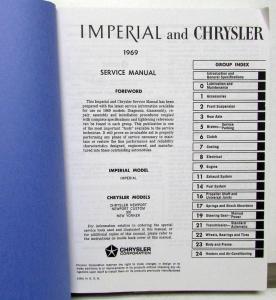 1969 Chrysler & Imperial Shop Service Manual Newport Custom 300 New Yorker