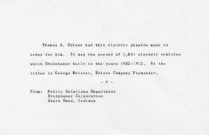1902 Studebaker Electric Phaeton Press Photo and Release - Thomas Edison 0002