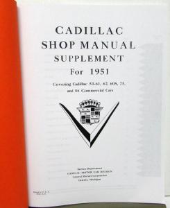 1951 Cadillac Dealer Service Shop Manual Supplement Repair 51-61 62 60S 75 86