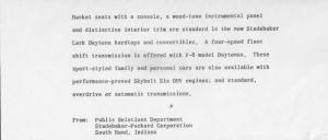1962 Studebaker Lark Daytona Interior Press Photo and Release 0016