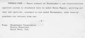 1963 Studebaker Transistor Ignition System Press Photo & Release - Wagner 0027