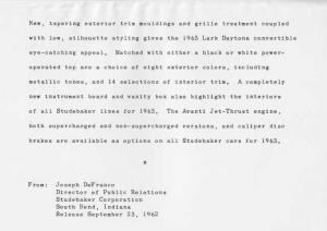 1963 Studebaker Lark Daytona Convertible Press Photo and Release 0043