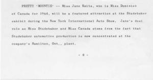 1964 Studebaker Miss Dominion & Studebaker Jane Kmita Press Photo & Release 0054