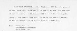 1964 Studebaker STP Special Novi Speedster Press Photo and Release 0058
