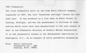 1897 Oldsmobile 1st Automobile Press Photo and Release 0001