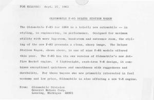 1964 Oldsmobile F-85 Deluxe Station Wagon Press Photo and Release 0078