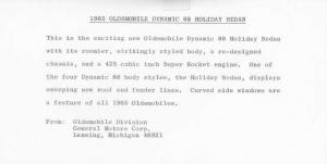 1965 Oldsmobile Dynamic 88 Holiday Sedan Press Photo and Release 0093