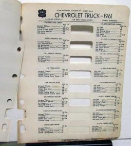 1961 Chevrolet Acme Paint Chips Original Codes 61 Truck Chevy GM Good Shape