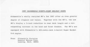 1967 Oldsmobile 98 Holiday Coupe Press Photo and Release 0112