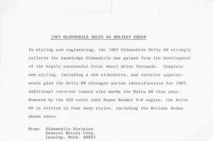 1967 Oldsmobile Delta 88 Holiday Sedan Press Photo and Release 0126