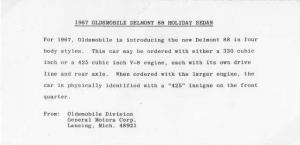 1967 Oldsmobile Delmont 88 Holiday Sedan Press Photo and Release 0134