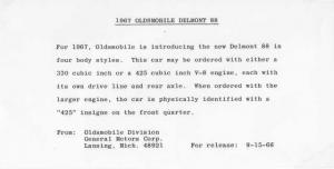 1967 Oldsmobile Delmont 88 Press Photo and Release 0135