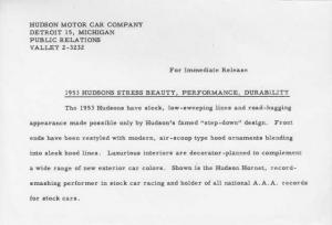 1953 Hudson Hornet Press Photo and Release 0009