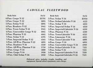 1930 1931 Cadillac Fleetwood V12 V16 Portfolio Plates & Price List New Reprod