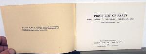 1909-1915 Ford Model T Price List Of Parts Book Illustrations Reproduction