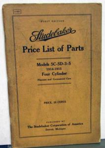 1914-1915 Studebaker Model SC SD 3-5 Four Cylinder Price List Parts Book Orig