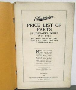 1914-1915 Studebaker Model SC SD 3-5 Four Cylinder Price List Parts Book Orig