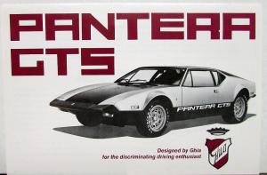 1974 Pantera GTS By Ghia Lincoln Mercury Dealer Sales Brochure Folder