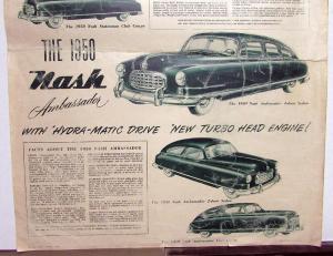 1950 Nash Ambassador Statesman Airflytes Green Tone XL Sales Folder Original