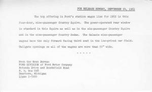 1962 Ford Country Squire Press Photo & Release 0033