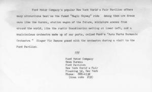 1965 Ford Aurora at NY World Fair Pavilion Press Photo & Rel 0060 - Vic Damone