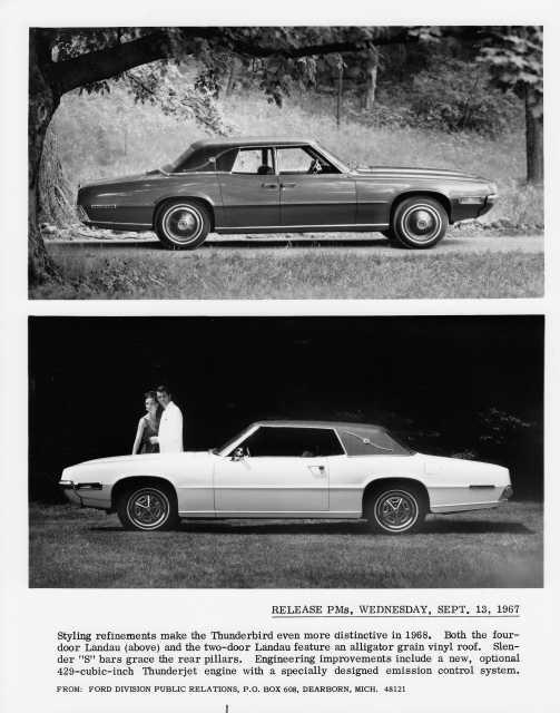 1968 Ford Thunderbird 4-Door & 2-Door Landau Press Release Photo with Text 0082
