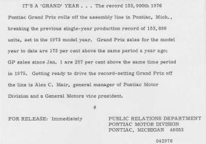 1976 Pontiac Grand Prix Press Photo and Release 0039 - Alex Mair
