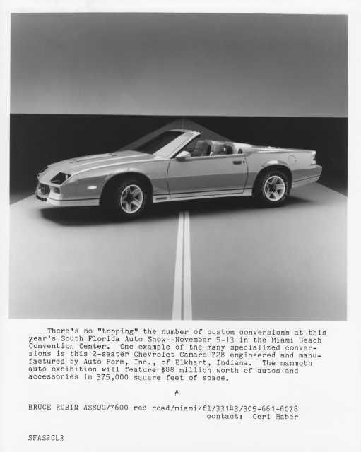1984 Chevrolet Z28 Convertible Show Car Concept Auto Form Press Photo & Rel 0058