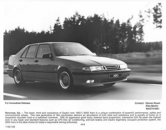 1993 1/2 Saab 9000 Aero B&W Press Photo 0011