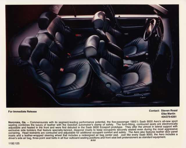 1993 1/2 Saab 9000 Aero Interior Color Press Photo 0012