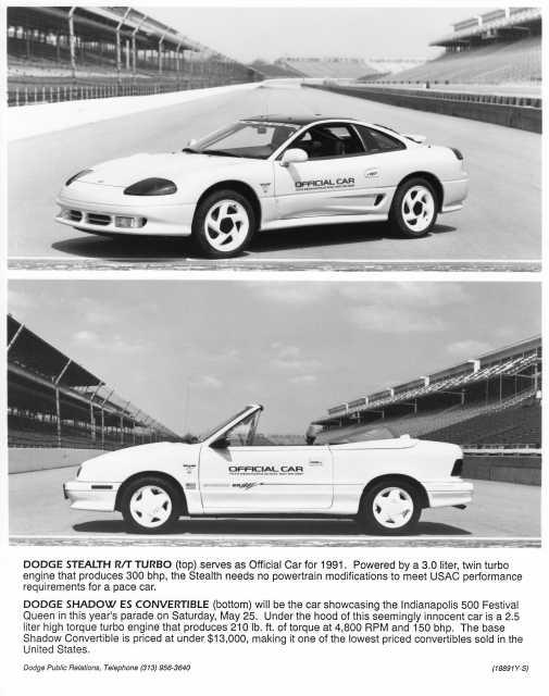 1991 Dodge Stealth R/T Turbo & Shadow ES Convertible Indy 500 Press Photo 0041
