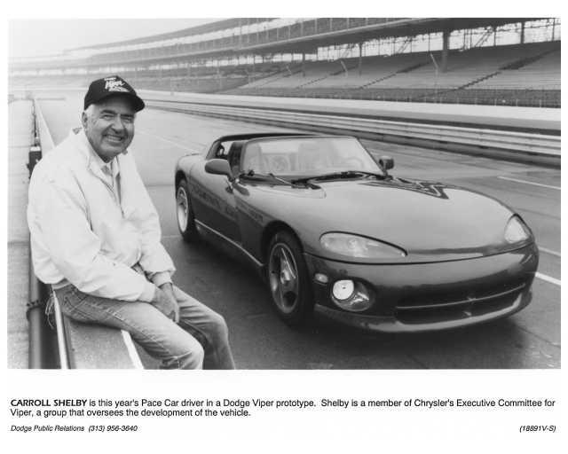 1991 Dodge Viper Prototype Indy 500 Pace Car Press Photo - Carroll Shelby 0042